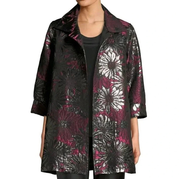 New Caroline Rose Statement Black Pink Silver Metallic Jaquard Jacket Size XL - Picture 1 of 10